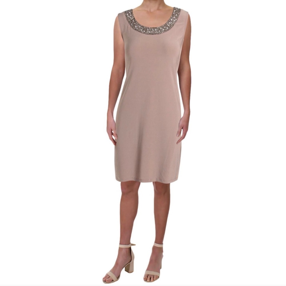 Sleeveless Beaded Neck Shift Dress in Blush